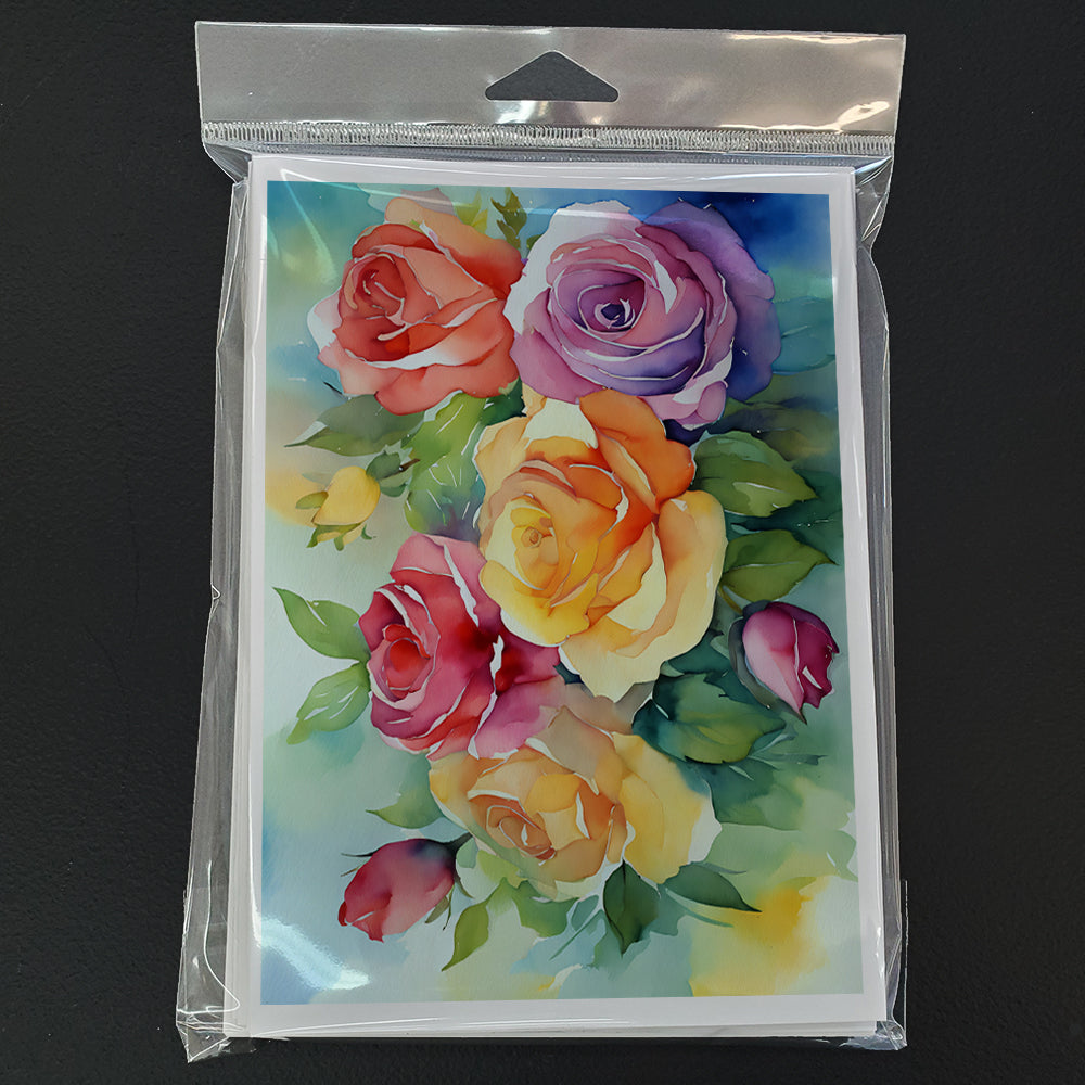 Roses in Watercolor Greeting Cards Pack of 8