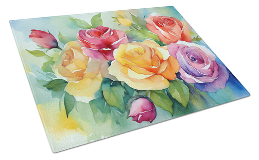 Buy this Roses in Watercolor Glass Cutting Board