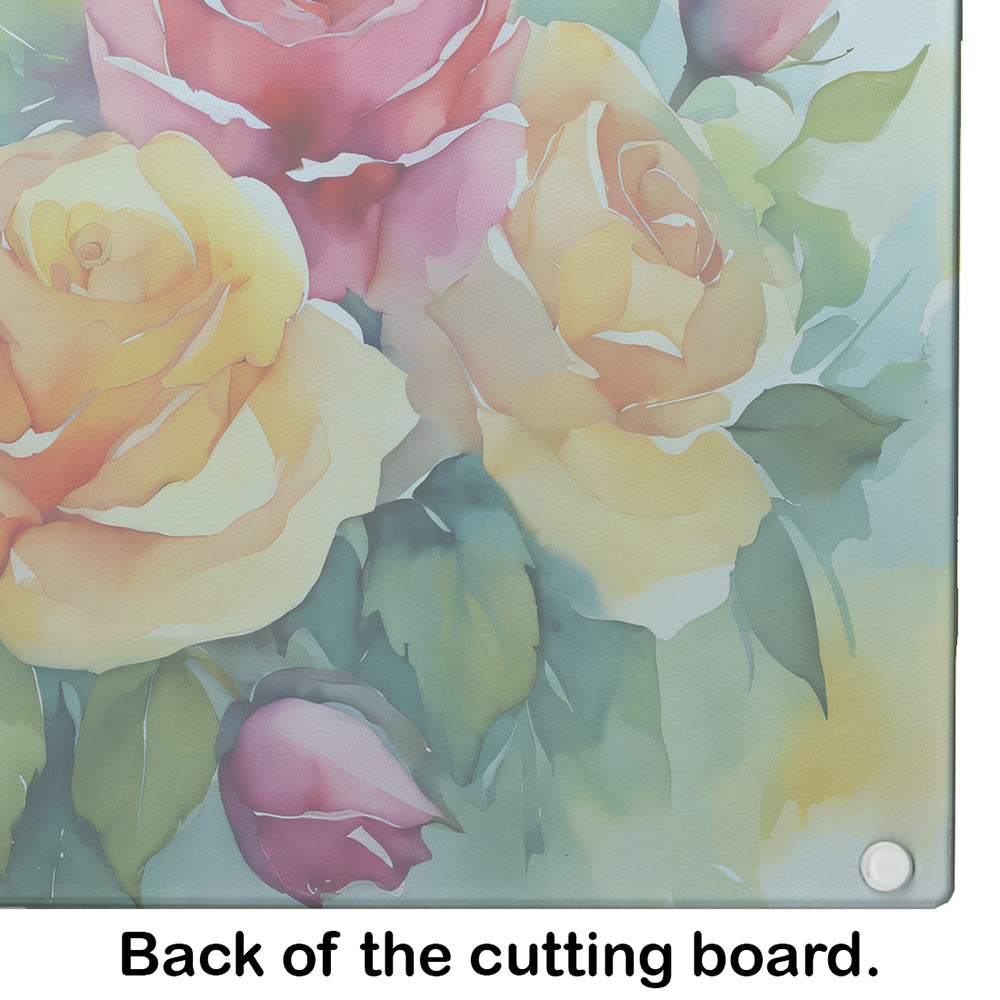 Roses in Watercolor Glass Cutting Board