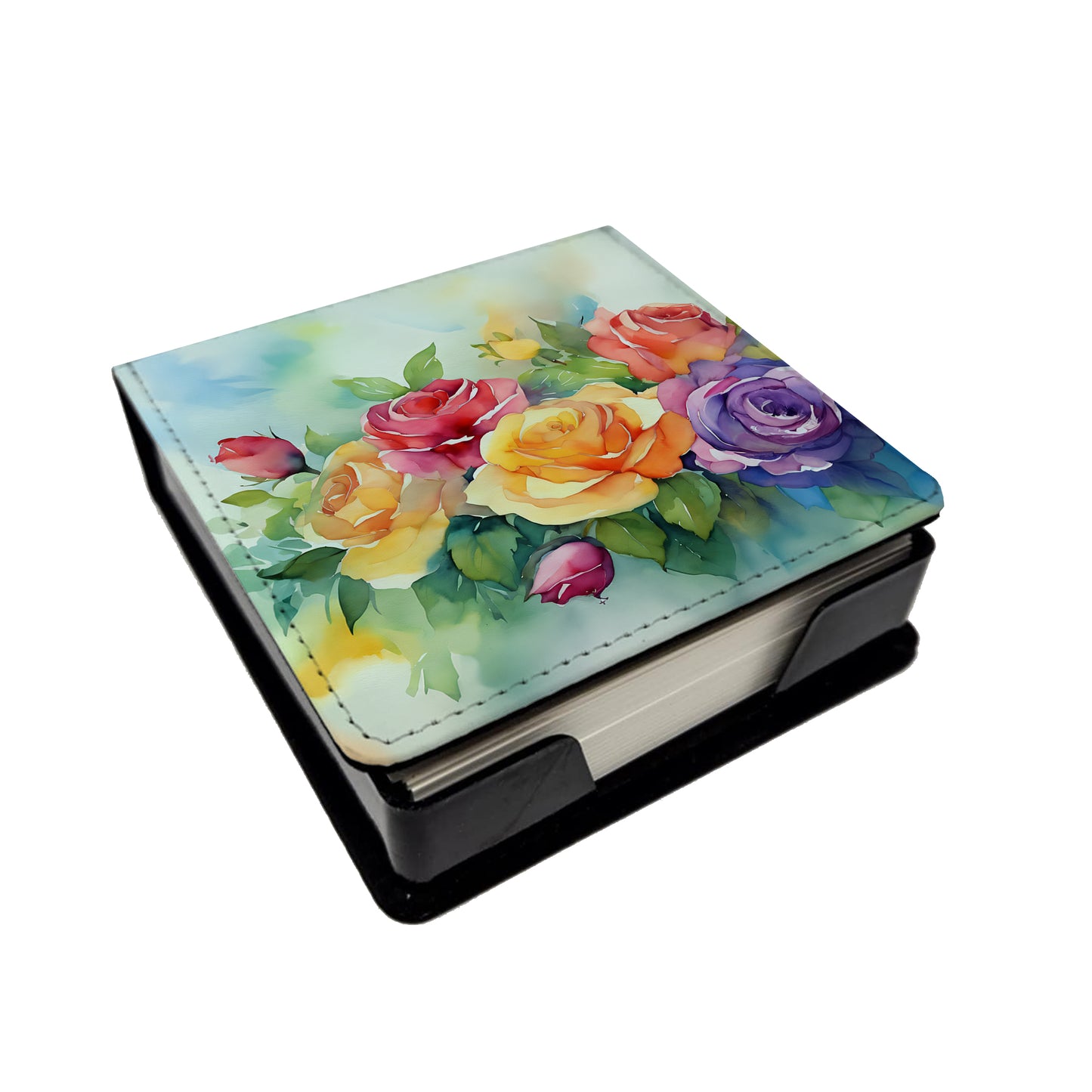 Buy this Roses in Watercolor PU Leather Note Paper Holder