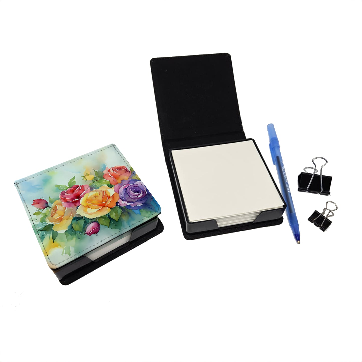 Roses in Watercolor PU Leather Note Paper Holder