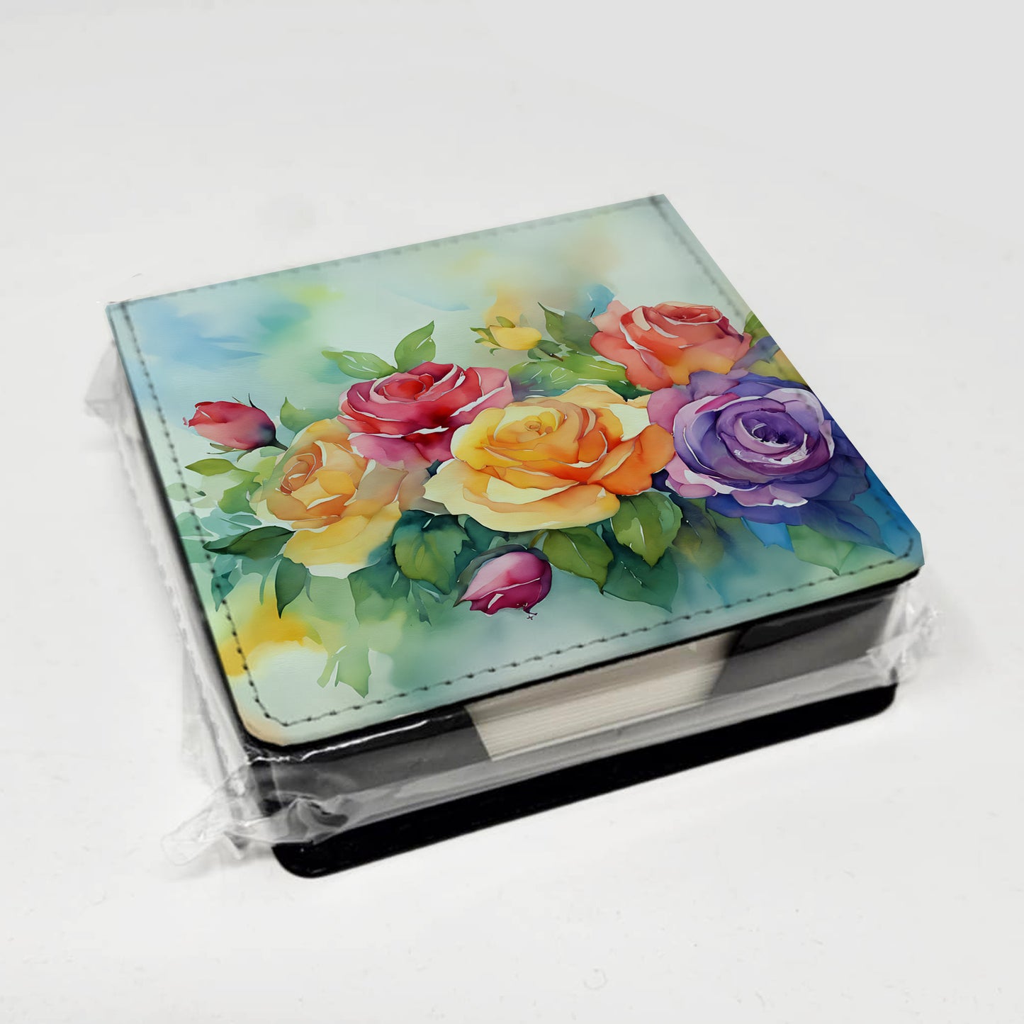 Roses in Watercolor PU Leather Note Paper Holder