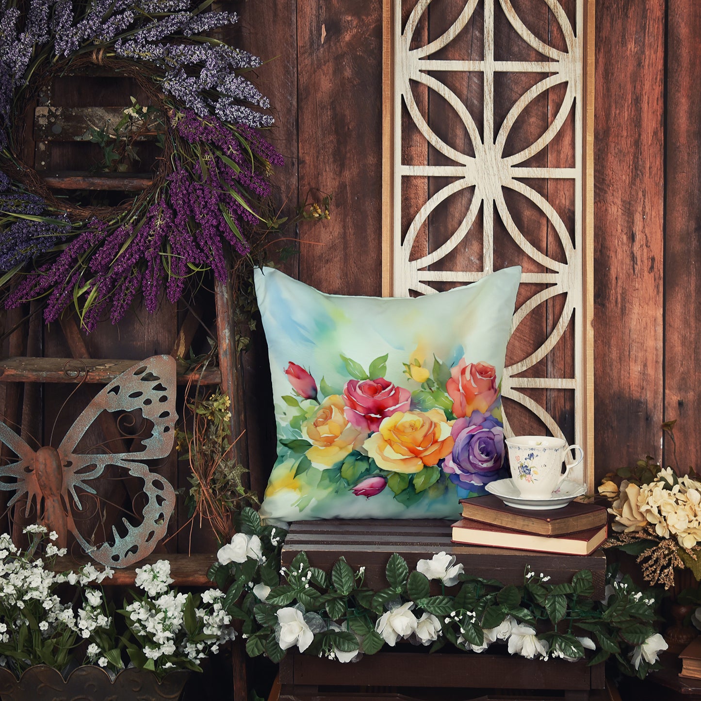 Roses in Watercolor Throw Pillow
