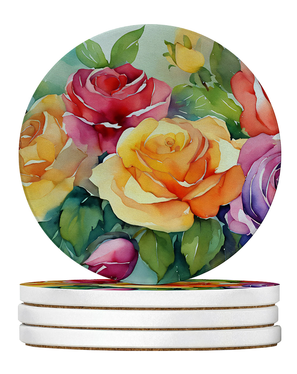 Buy this Roses in Watercolor Large Sandstone Coasters Pack of 4