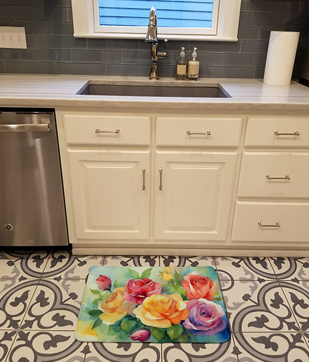 Roses in Watercolor Memory Foam Kitchen Mat