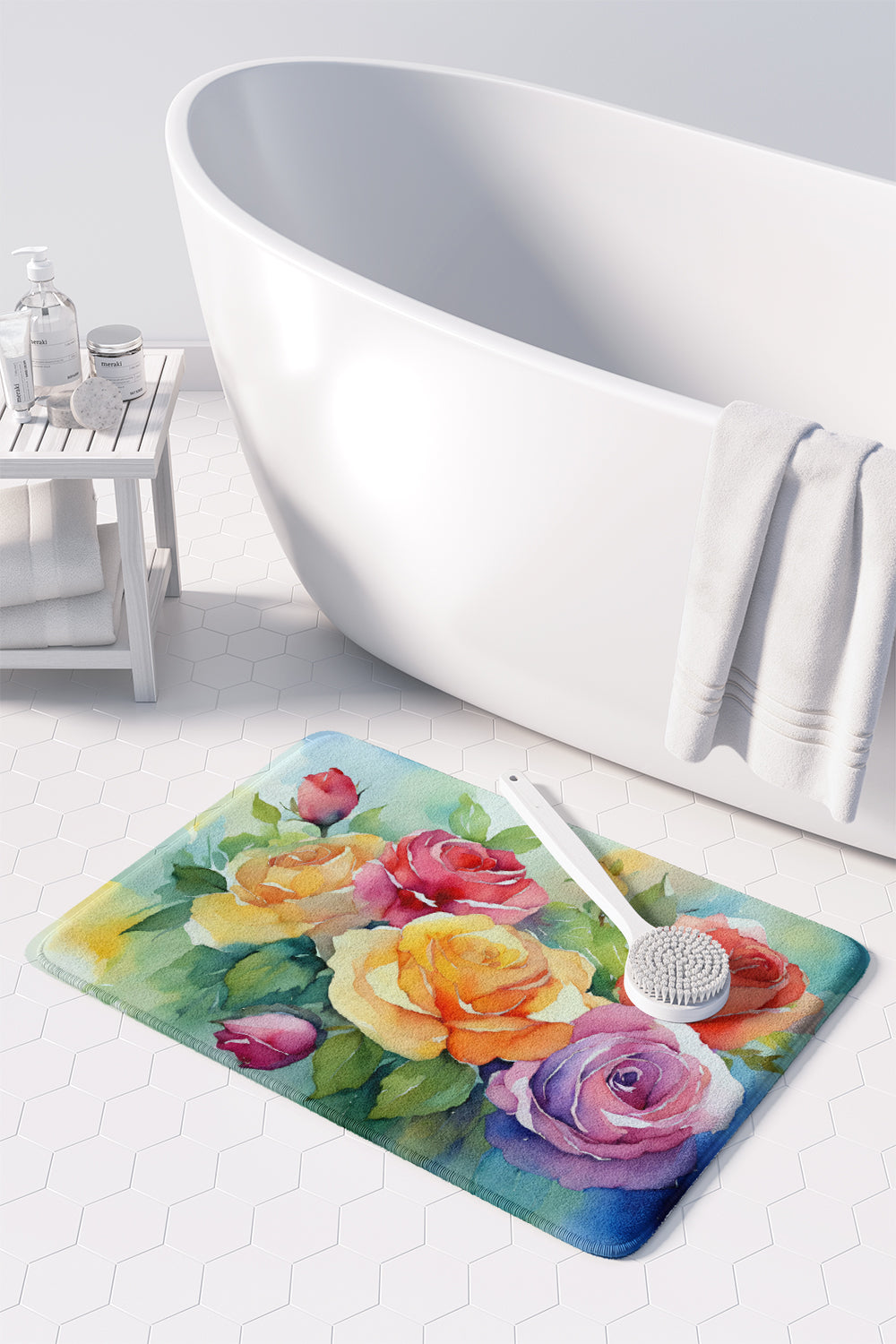 Roses in Watercolor Memory Foam Kitchen Mat