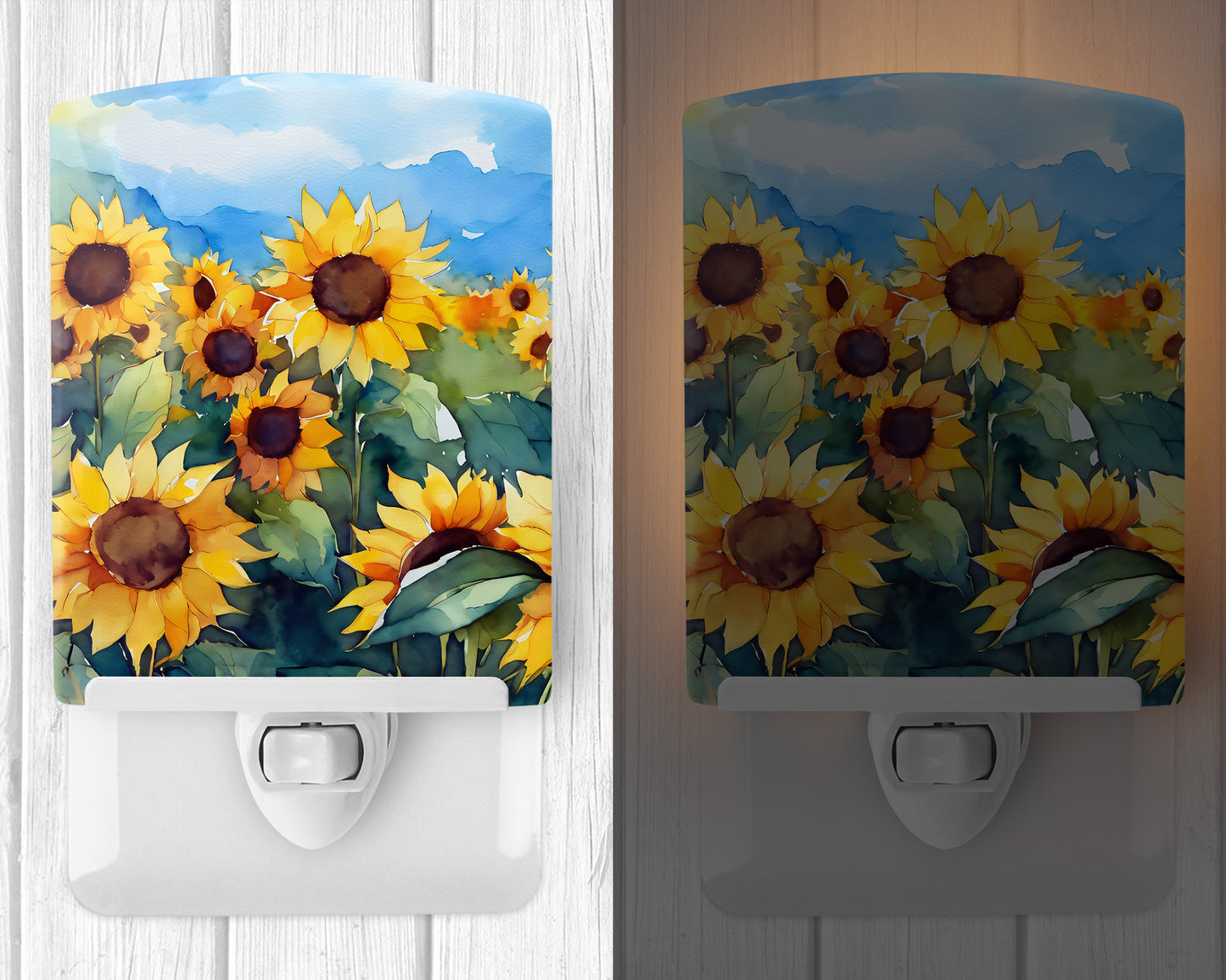 Sunflowers in Watercolor Ceramic Night Light