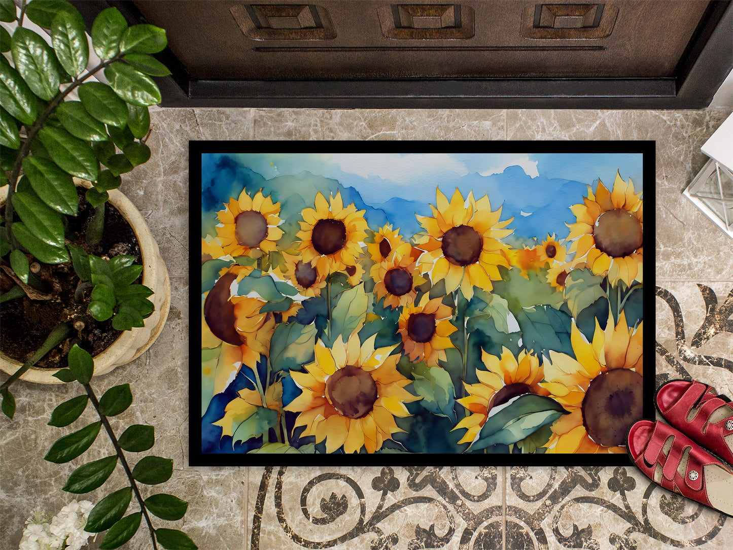 Sunflowers in Watercolor Doormat