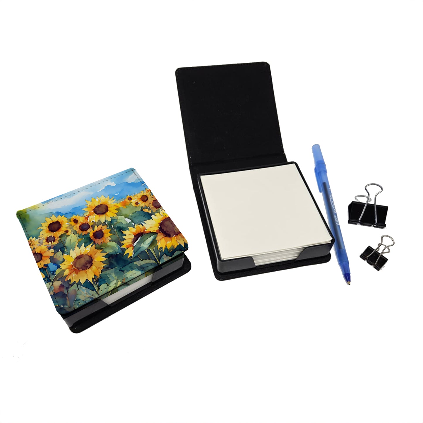 Sunflowers in Watercolor PU Leather Note Paper Holder