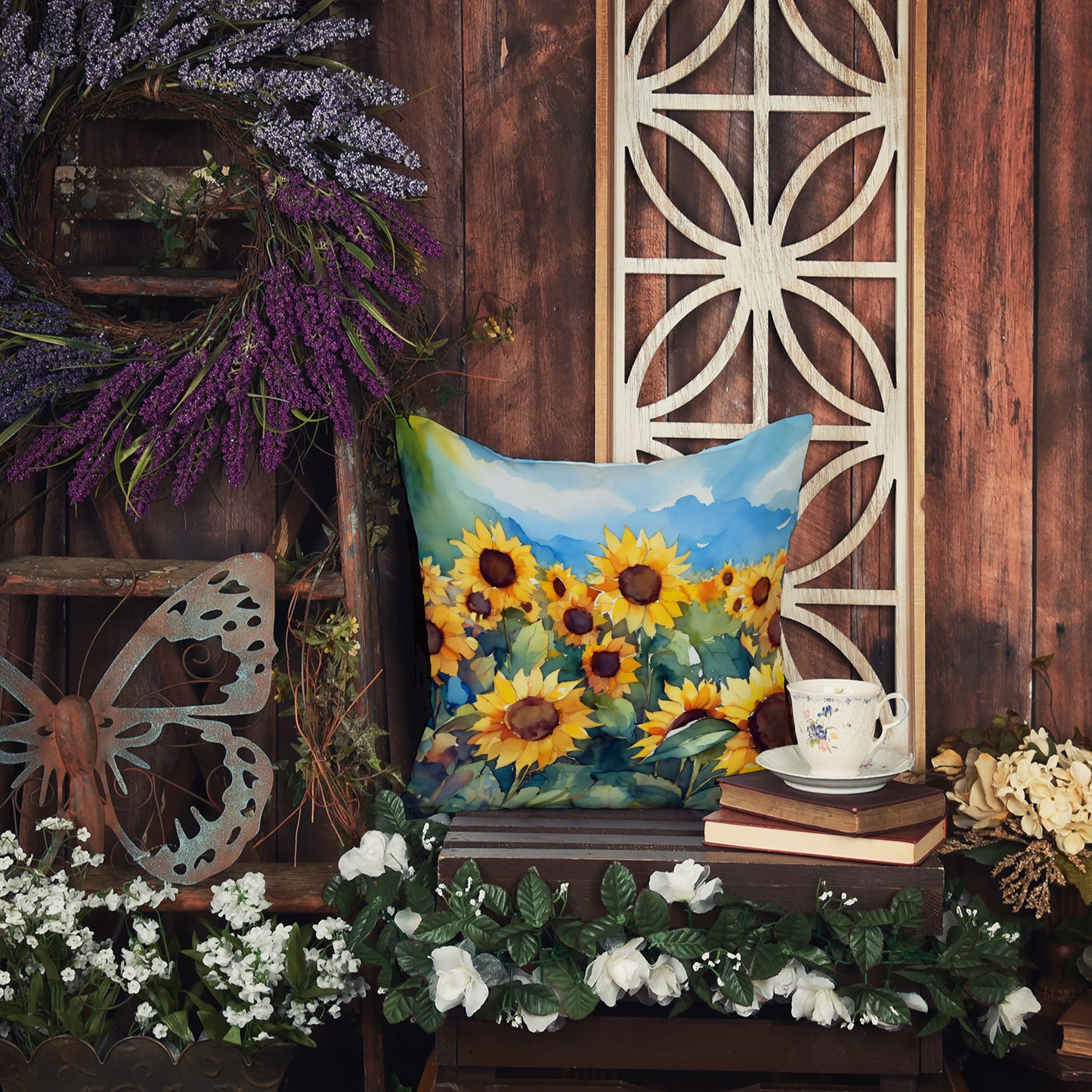 Sunflowers in Watercolor Throw Pillow