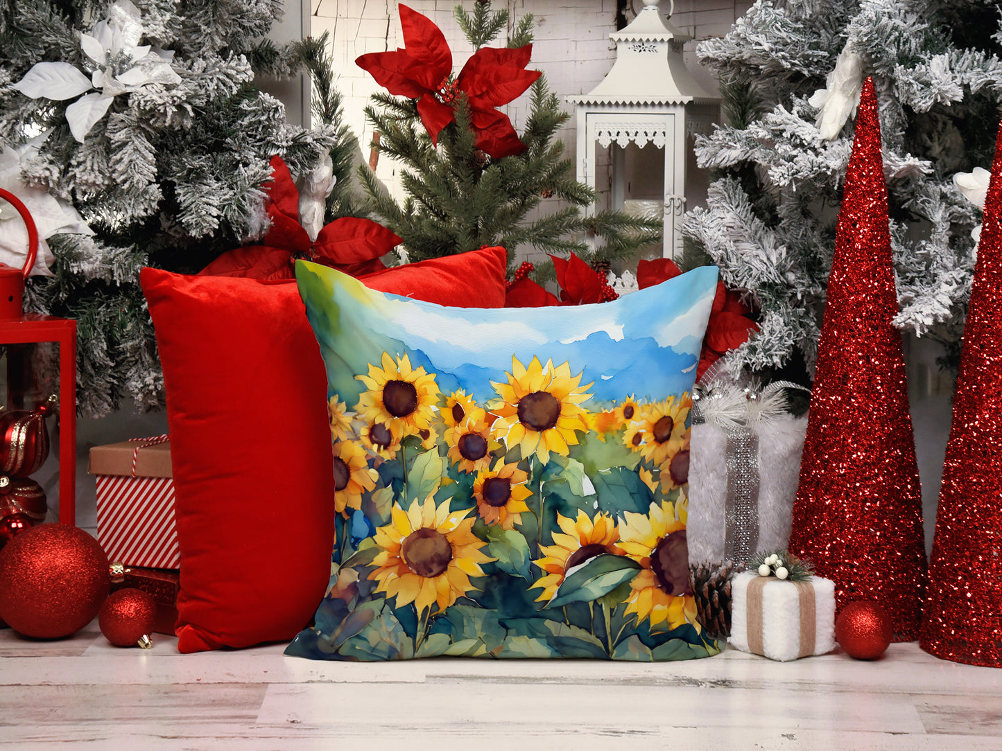 Sunflowers in Watercolor Throw Pillow