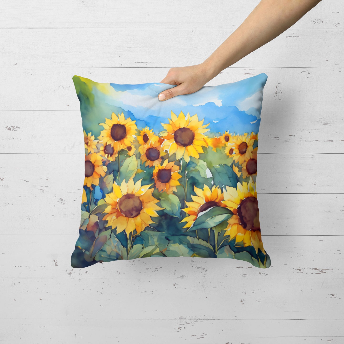 Sunflowers in Watercolor Throw Pillow