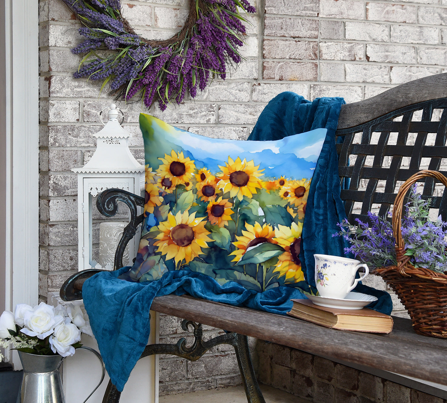 Sunflowers in Watercolor Throw Pillow