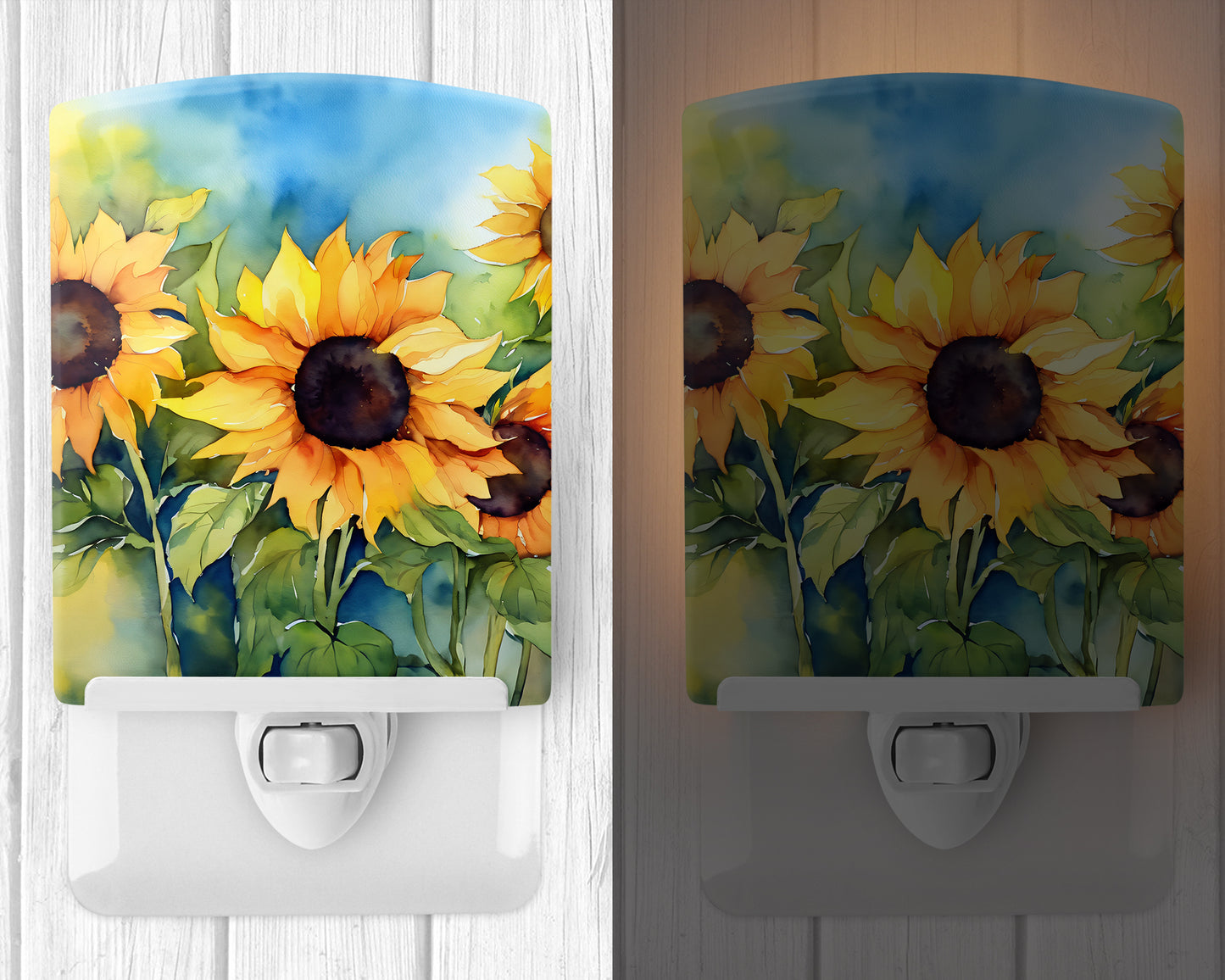 Sunflowers in Watercolor Ceramic Night Light