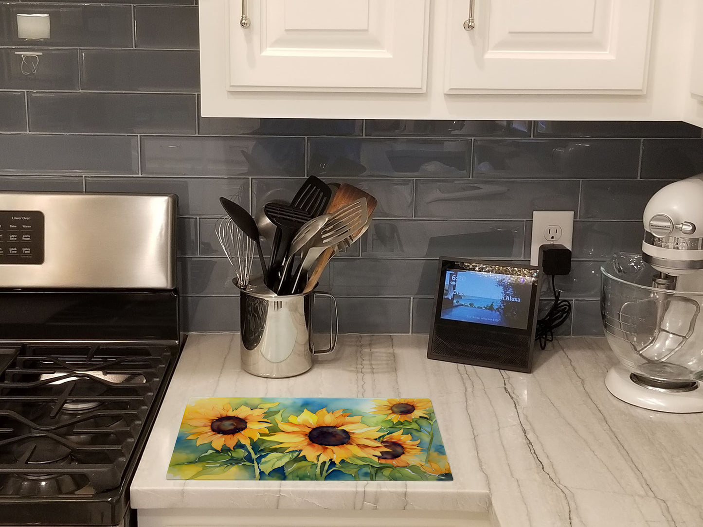 Sunflowers in Watercolor Glass Cutting Board