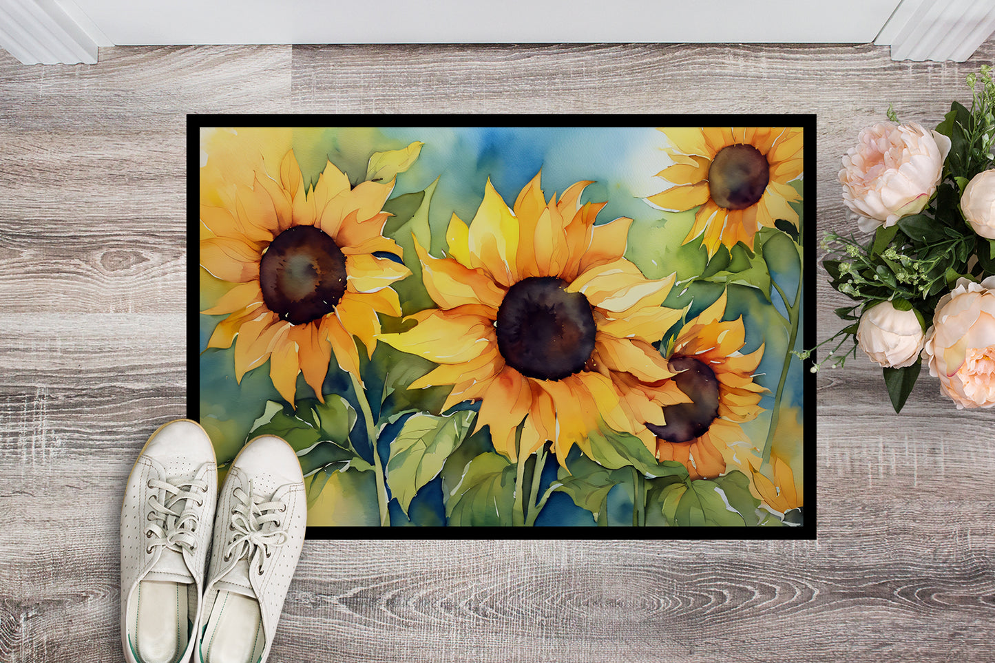 Sunflowers in Watercolor Doormat