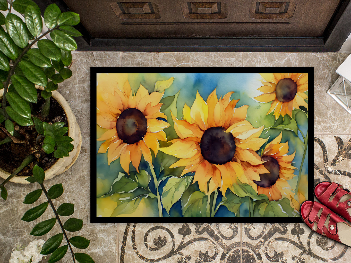 Sunflowers in Watercolor Doormat