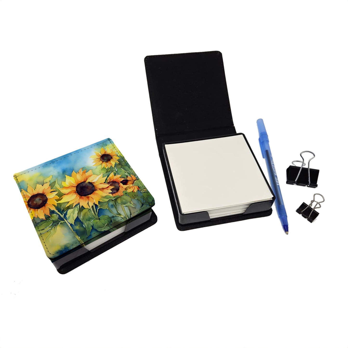 Sunflowers in Watercolor PU Leather Note Paper Holder