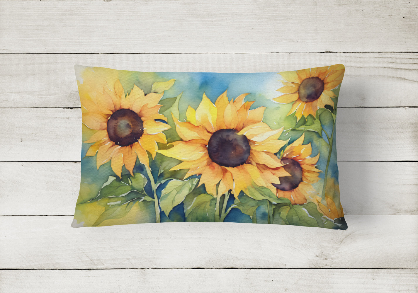 Sunflowers in Watercolor Throw Pillow