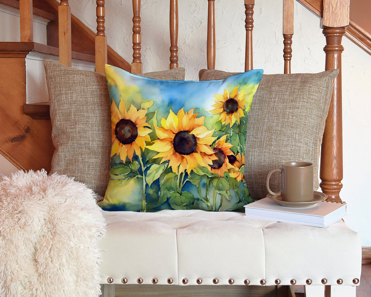 Sunflowers in Watercolor Throw Pillow