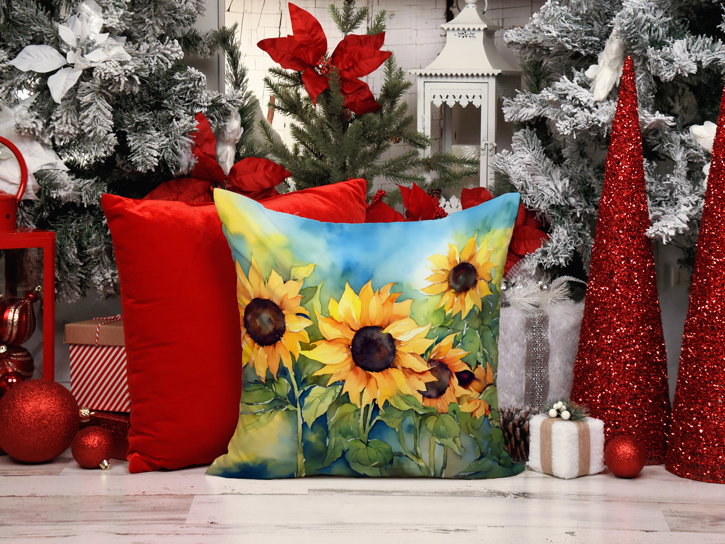 Sunflowers in Watercolor Throw Pillow