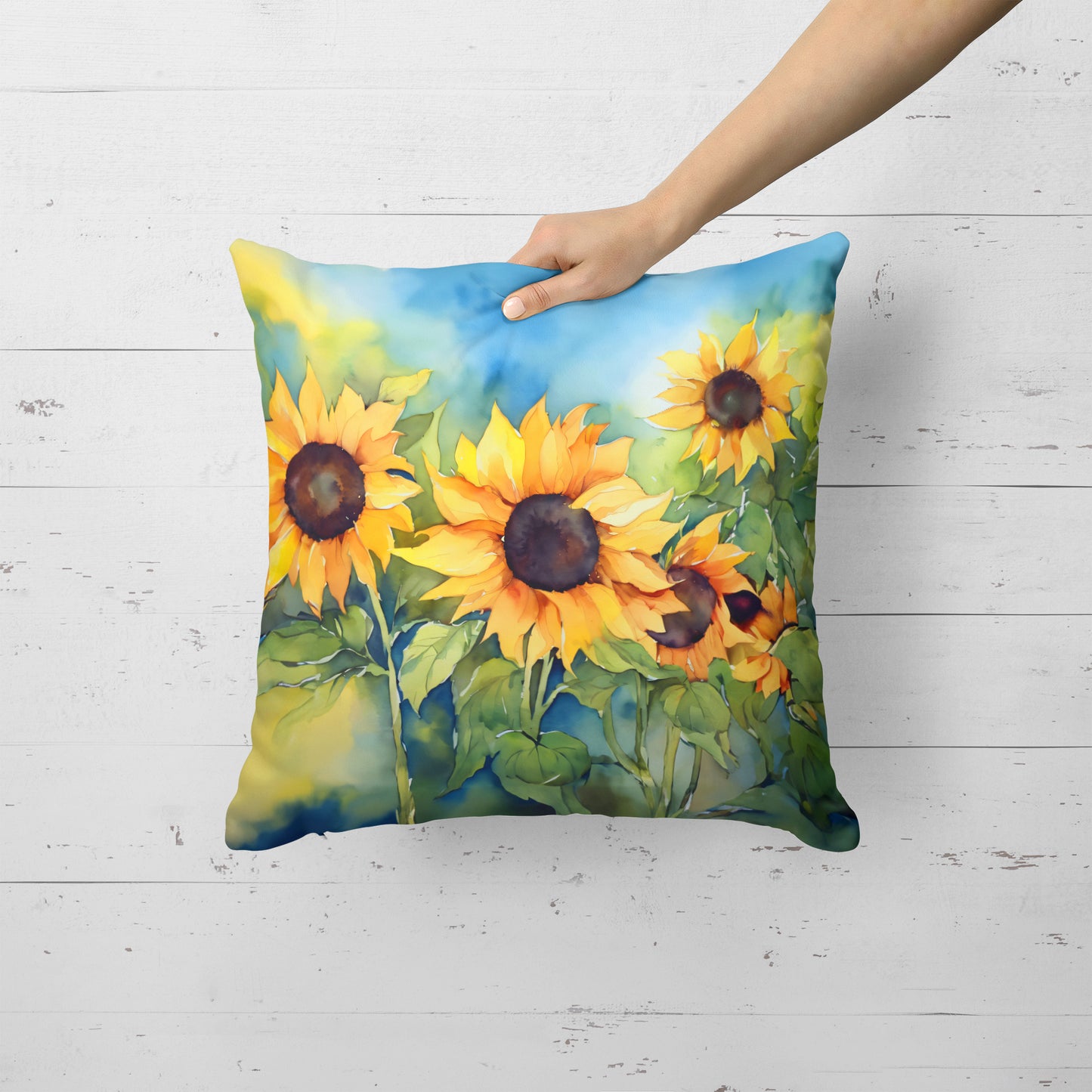 Sunflowers in Watercolor Throw Pillow