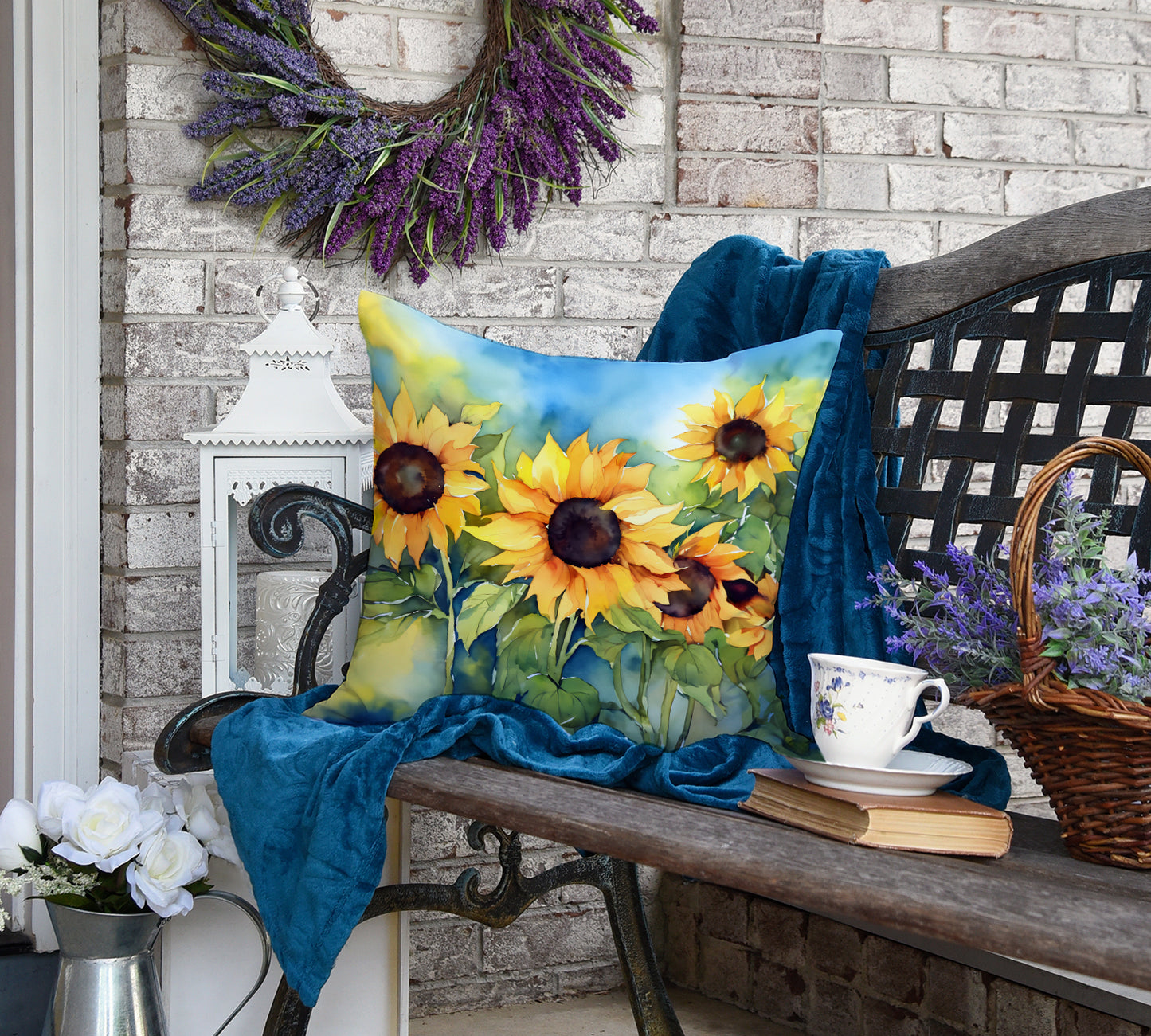 Sunflowers in Watercolor Throw Pillow