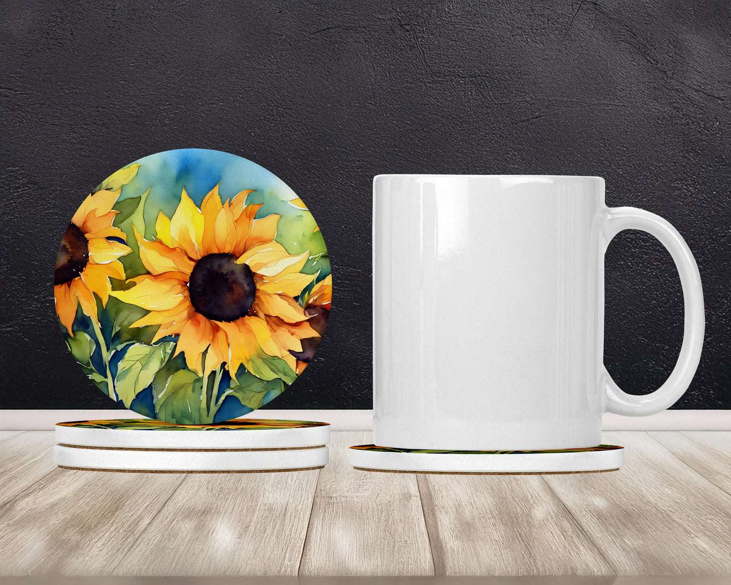Sunflowers in Watercolor Large Sandstone Coasters Pack of 4