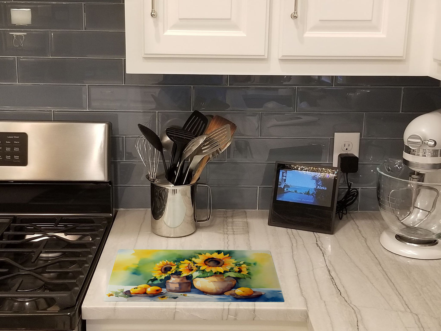 Sunflowers in Watercolor Glass Cutting Board