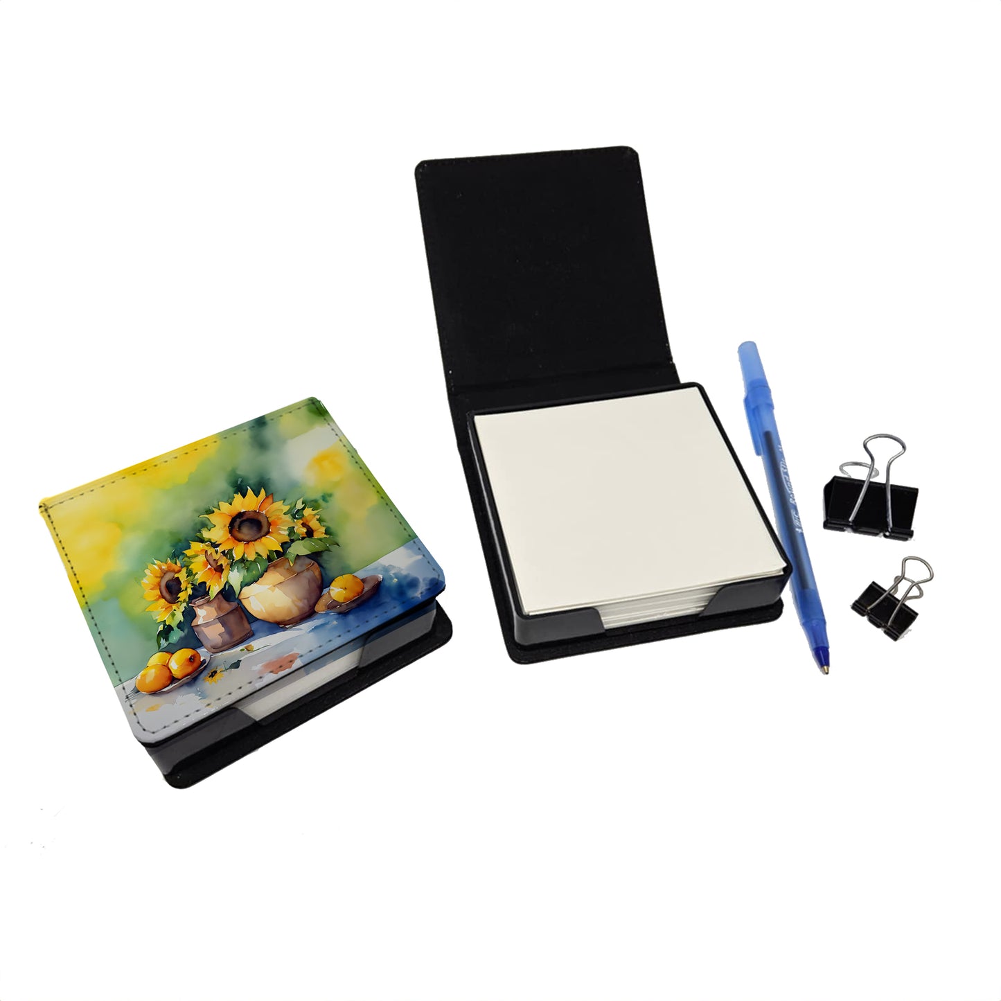 Sunflowers in Watercolor PU Leather Note Paper Holder