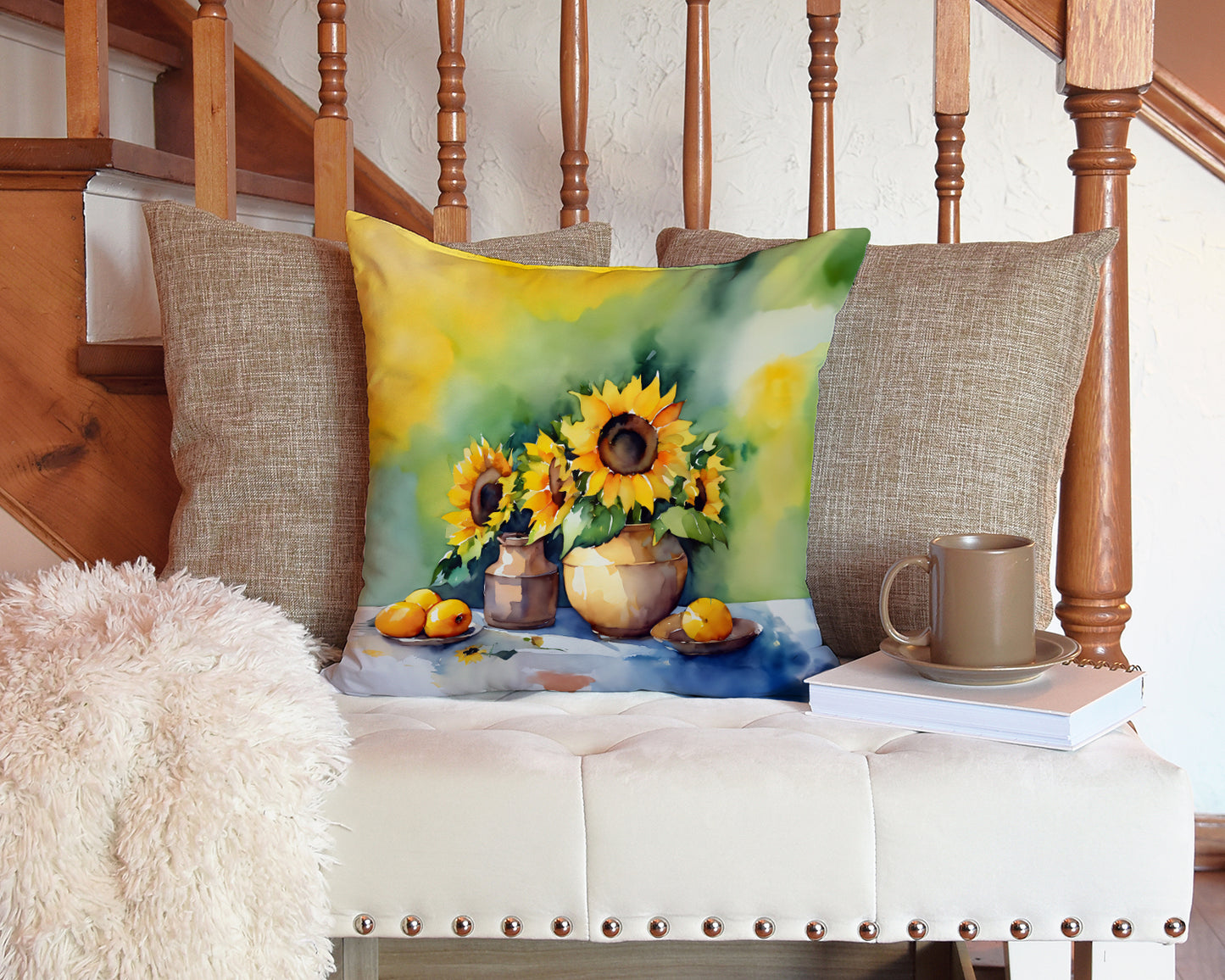 Sunflowers in Watercolor Throw Pillow