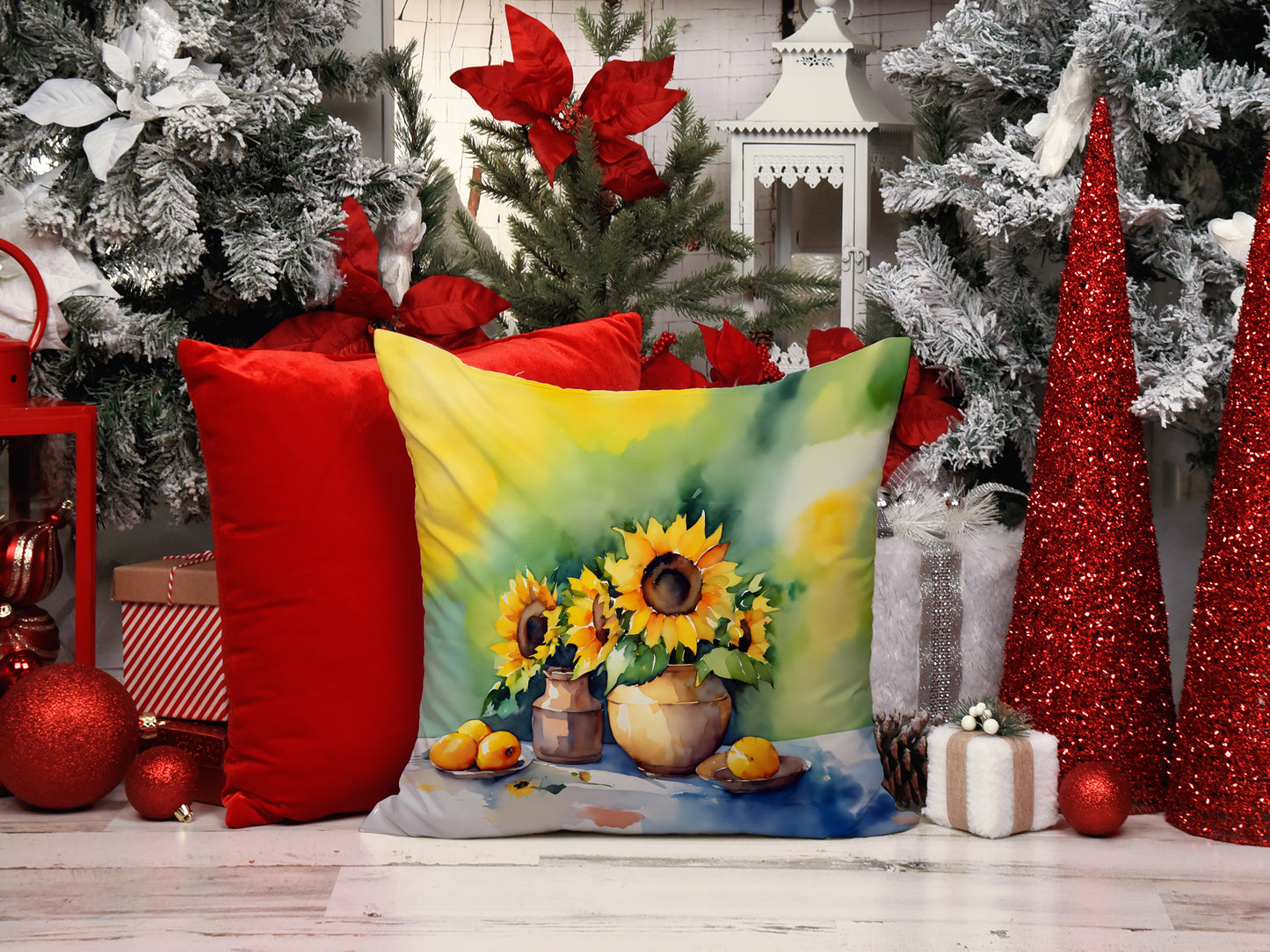 Sunflowers in Watercolor Throw Pillow