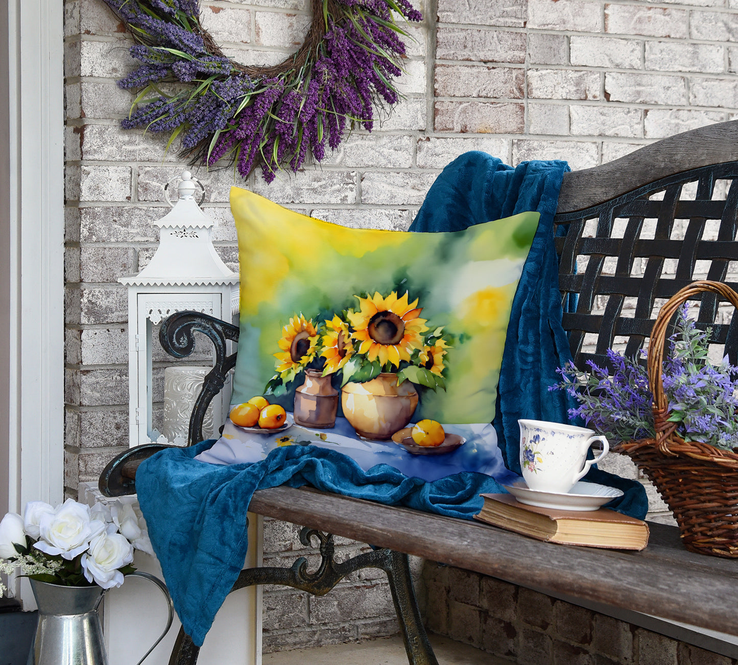 Sunflowers in Watercolor Throw Pillow