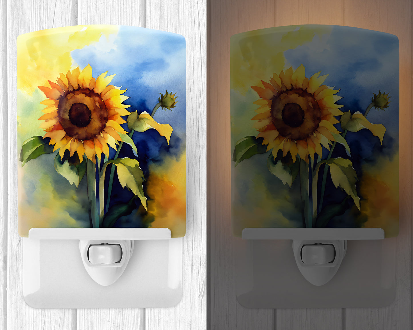 Sunflowers in Watercolor Ceramic Night Light