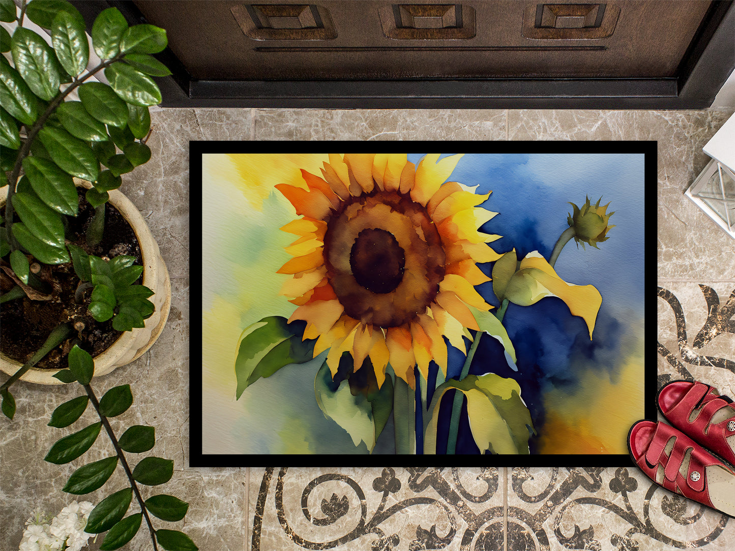 Sunflowers in Watercolor Doormat