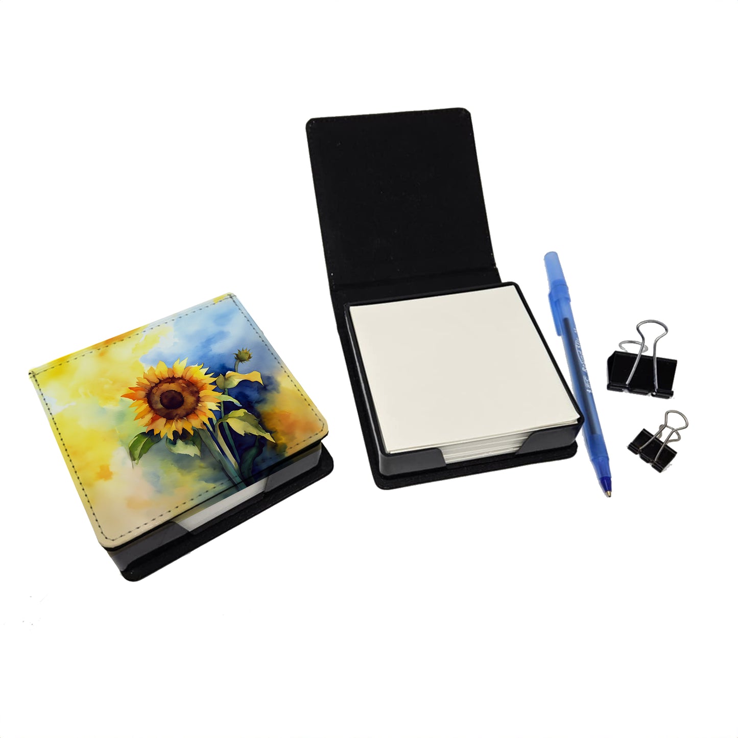 Sunflowers in Watercolor PU Leather Note Paper Holder