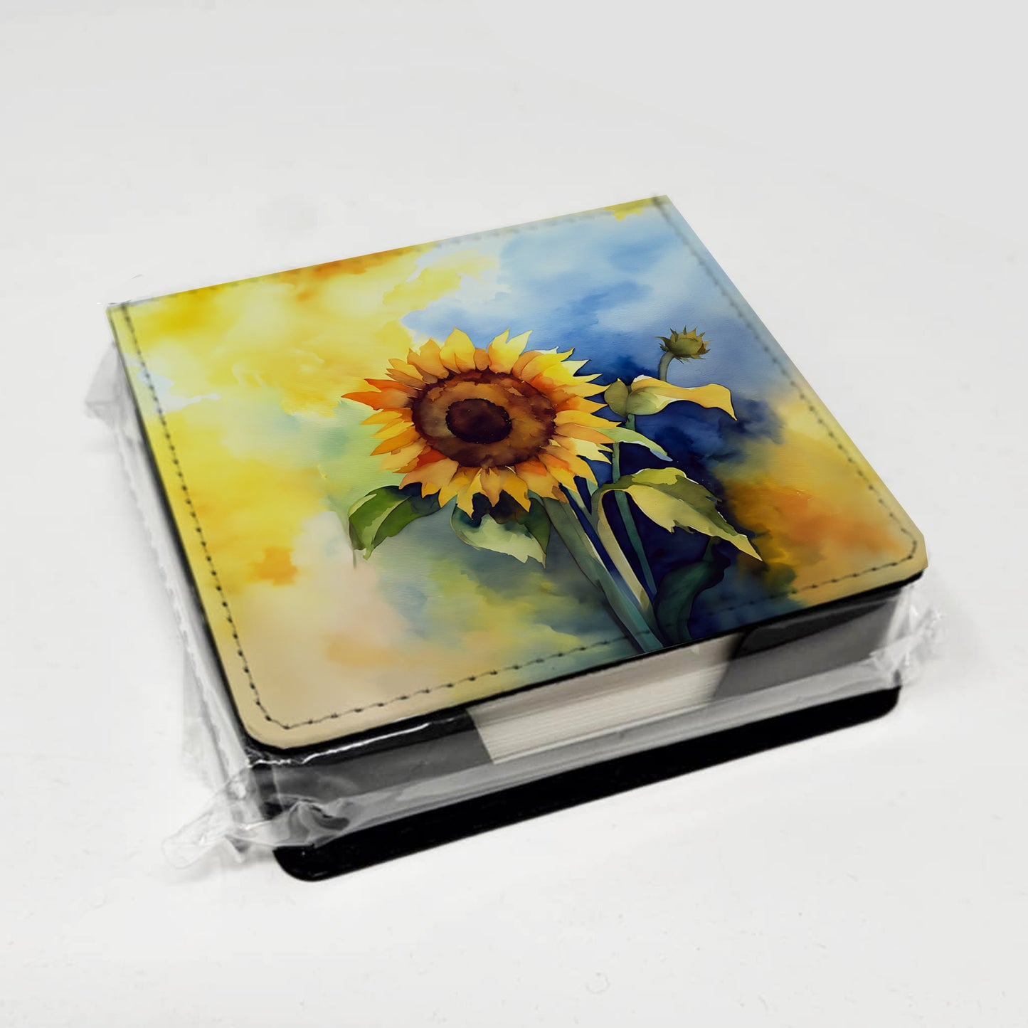 Sunflowers in Watercolor PU Leather Note Paper Holder