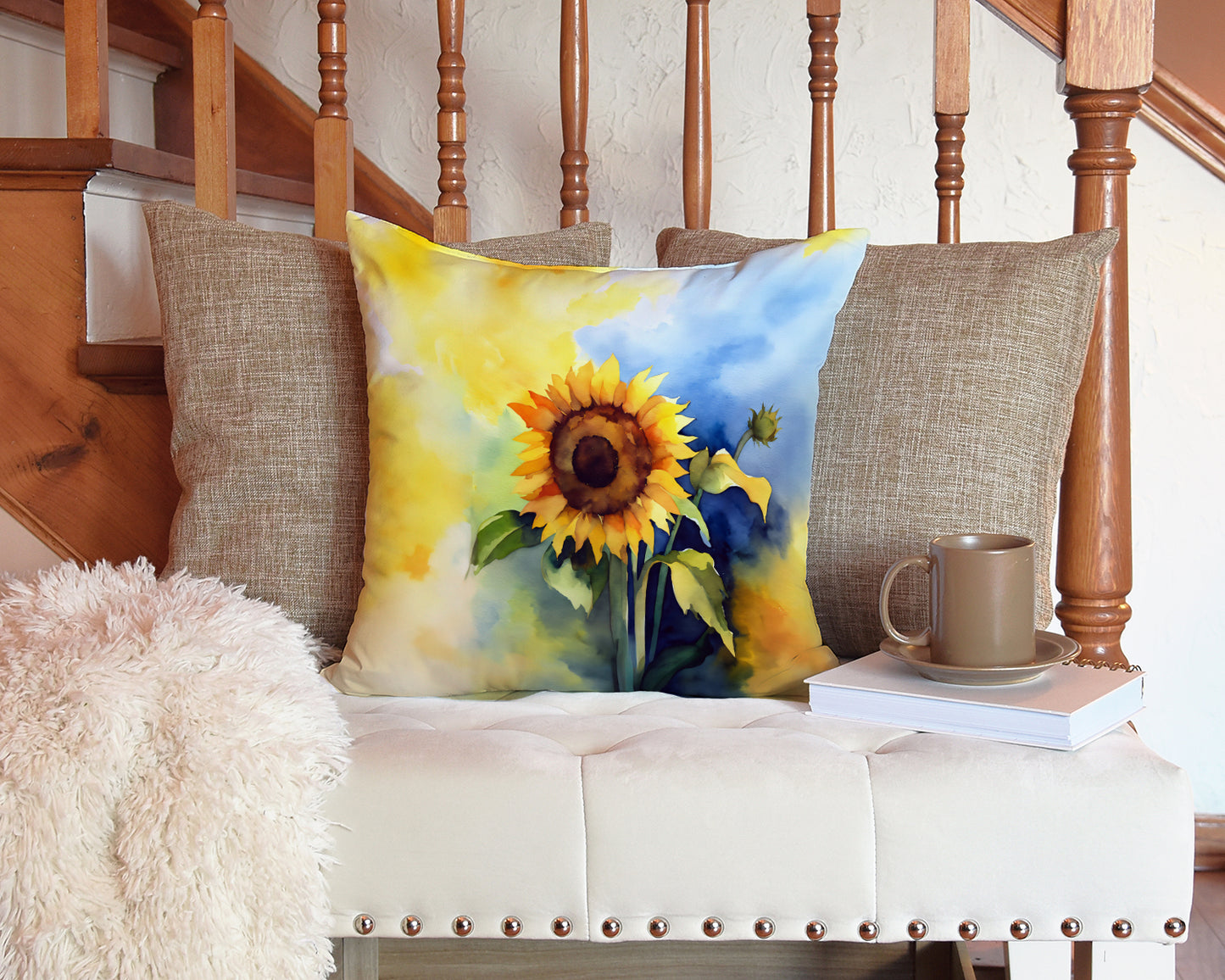 Sunflowers in Watercolor Throw Pillow