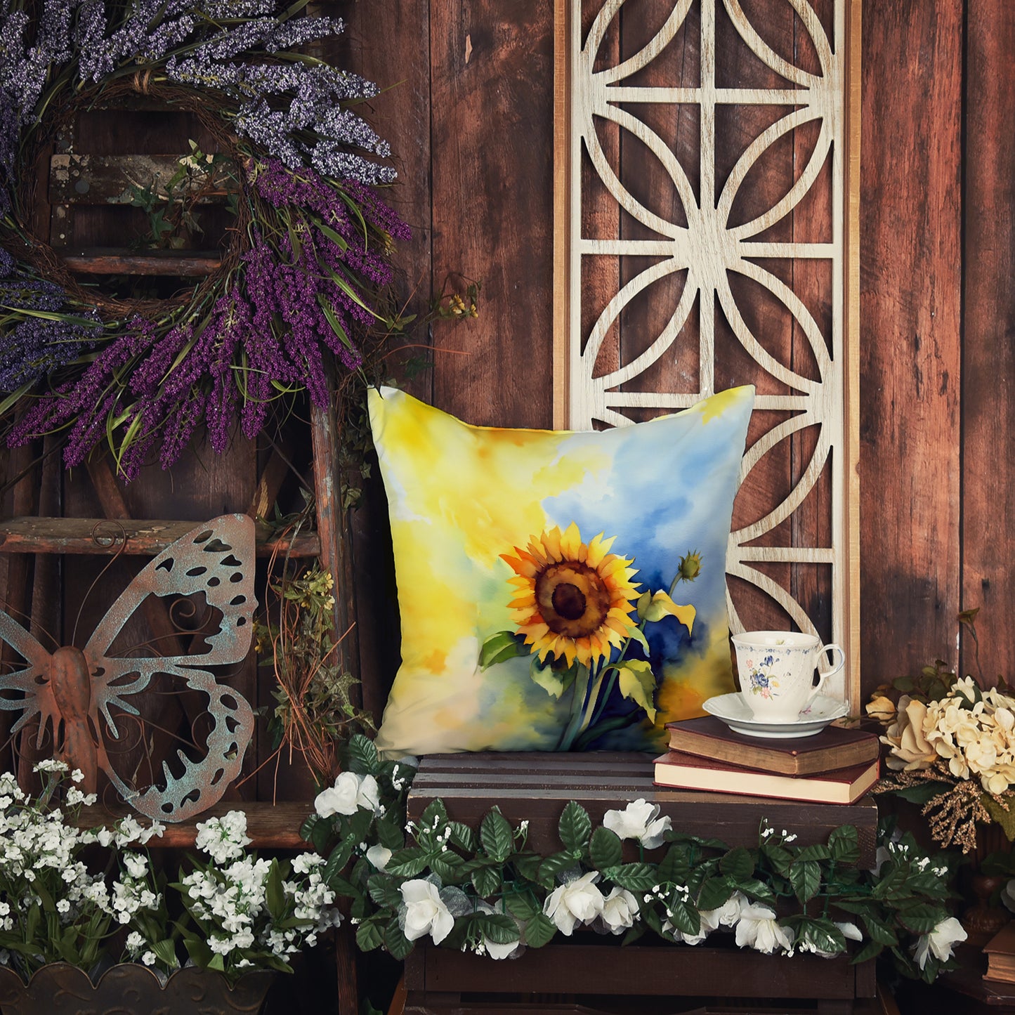 Sunflowers in Watercolor Throw Pillow