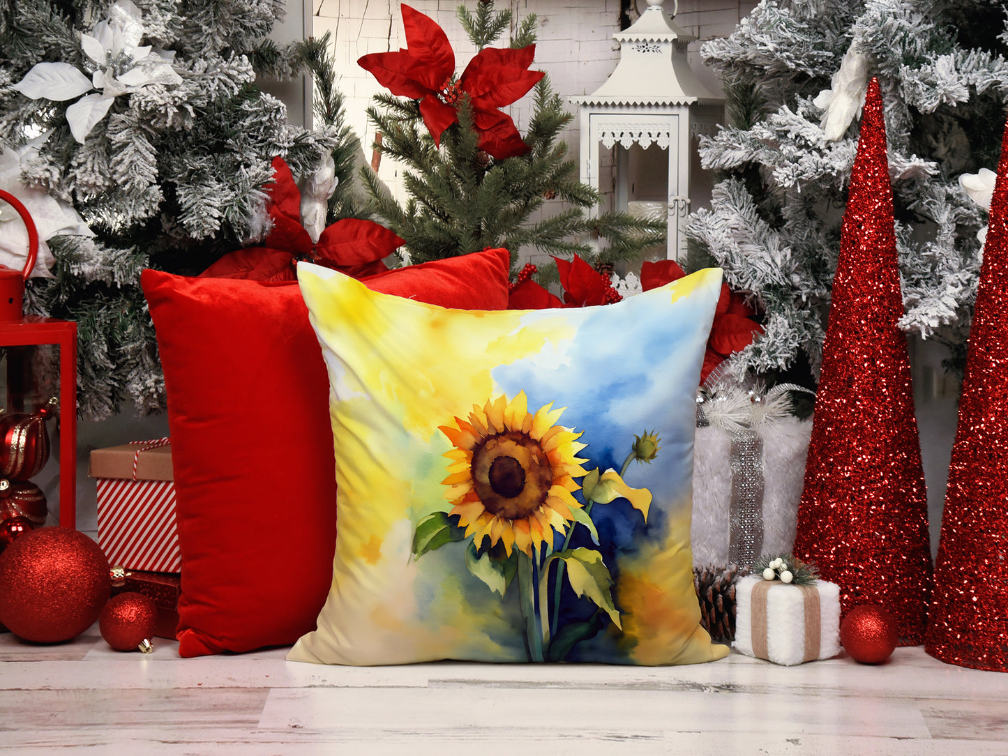 Sunflowers in Watercolor Throw Pillow