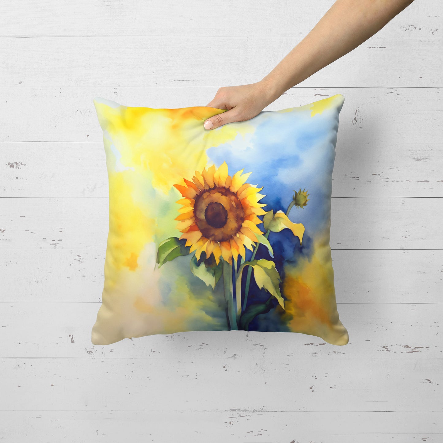 Sunflowers in Watercolor Throw Pillow