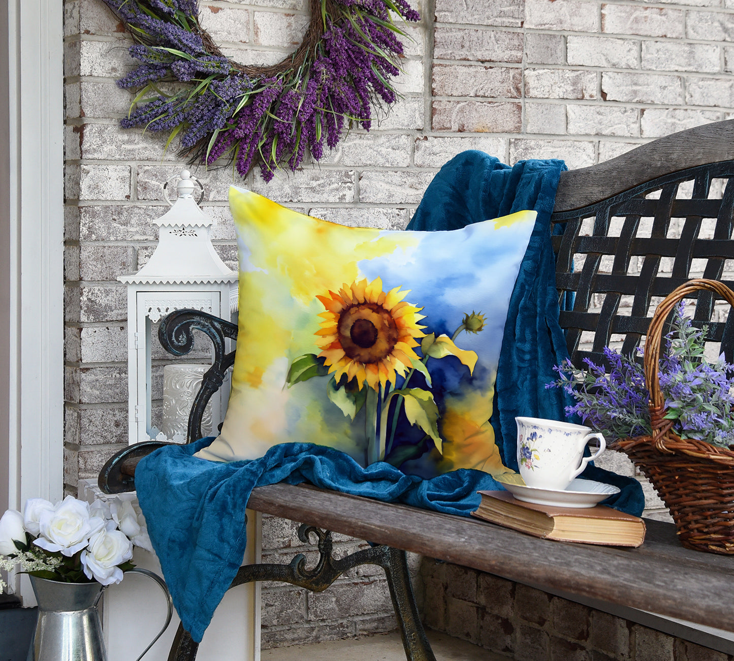 Sunflowers in Watercolor Throw Pillow