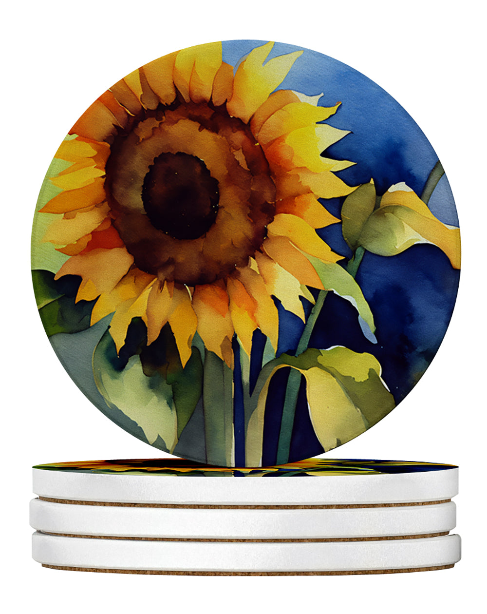 Buy this Sunflowers in Watercolor Large Sandstone Coasters Pack of 4