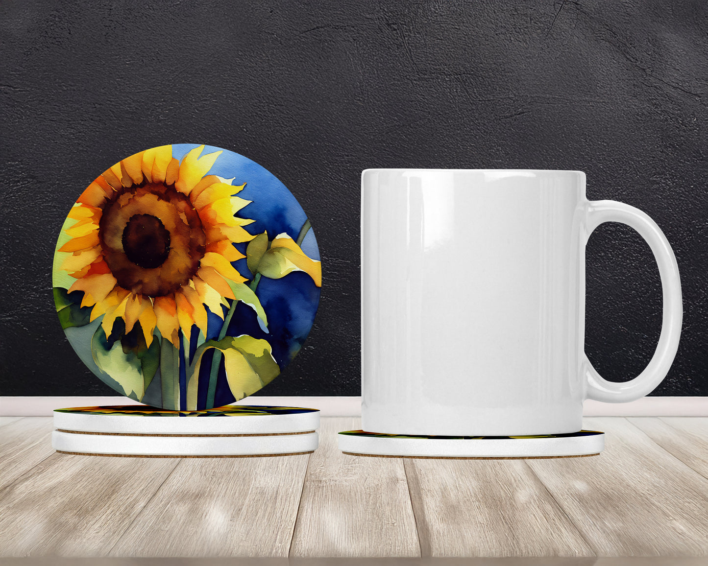Sunflowers in Watercolor Large Sandstone Coasters Pack of 4