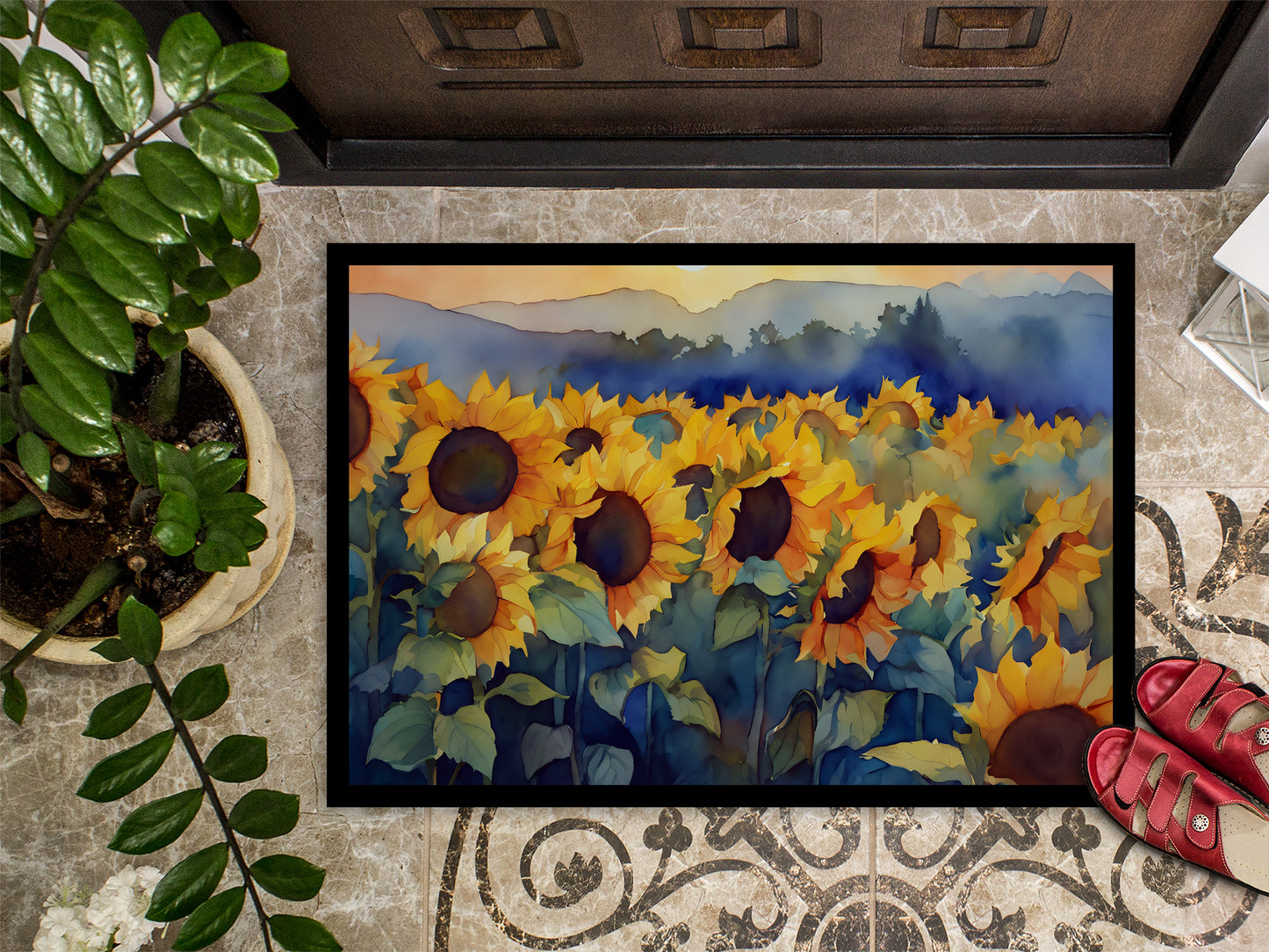 Sunflowers in Watercolor Doormat