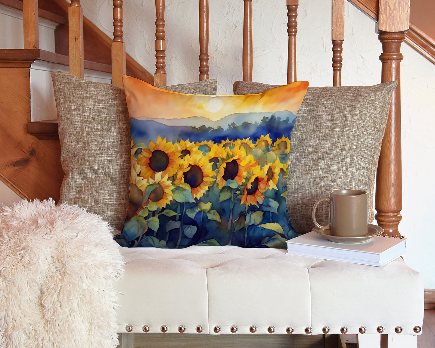 Sunflowers in Watercolor Throw Pillow