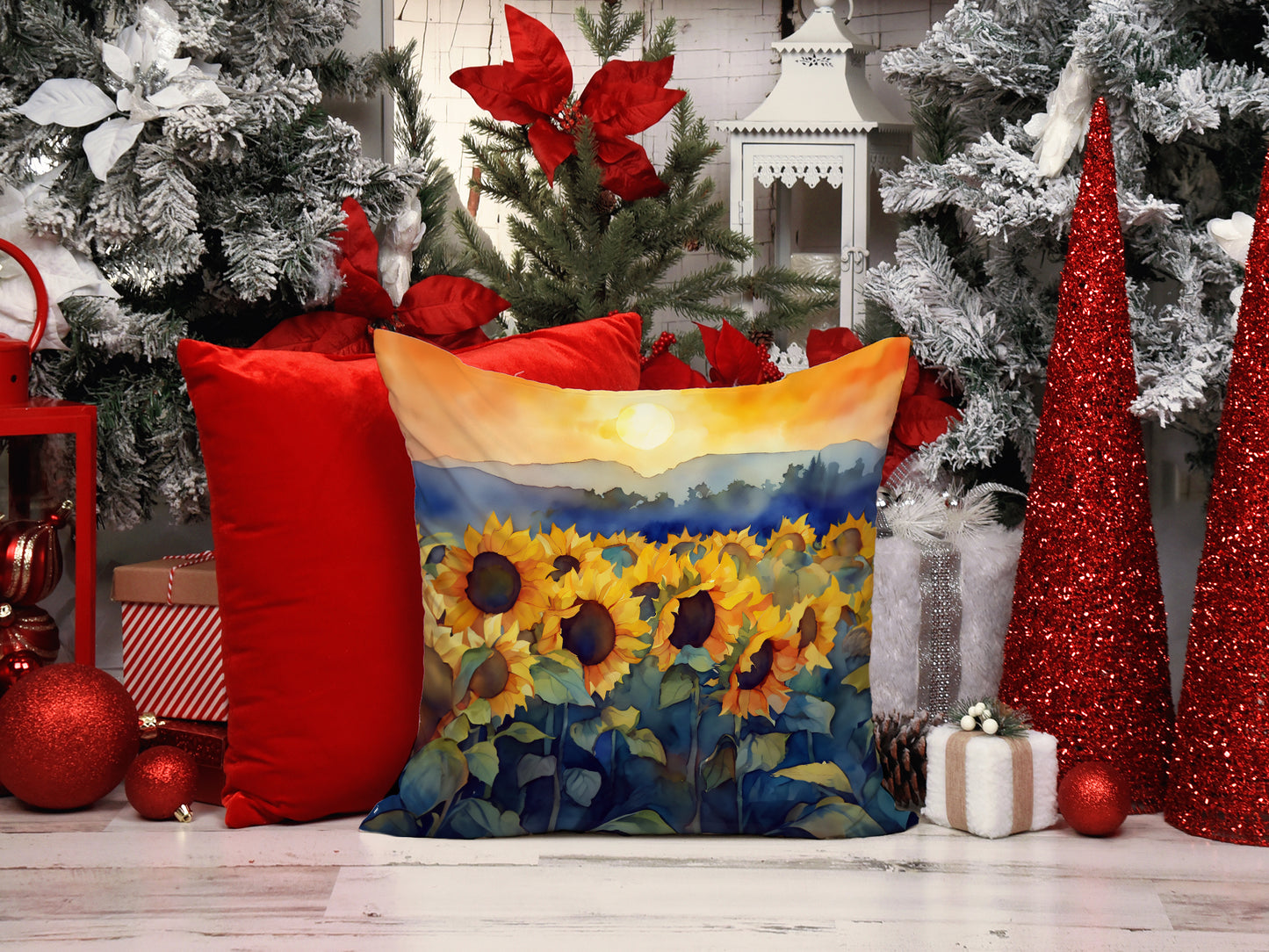 Sunflowers in Watercolor Throw Pillow