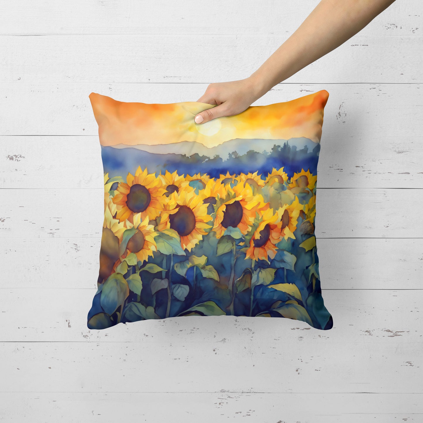 Sunflowers in Watercolor Throw Pillow