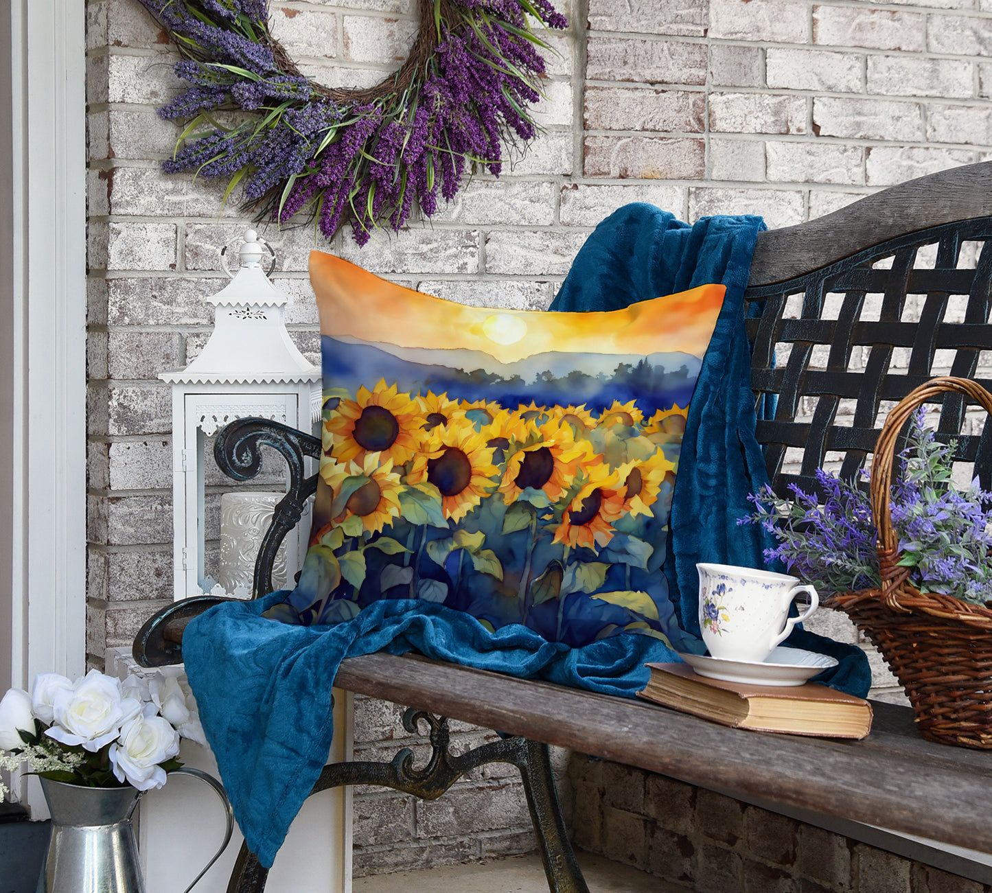 Sunflowers in Watercolor Throw Pillow