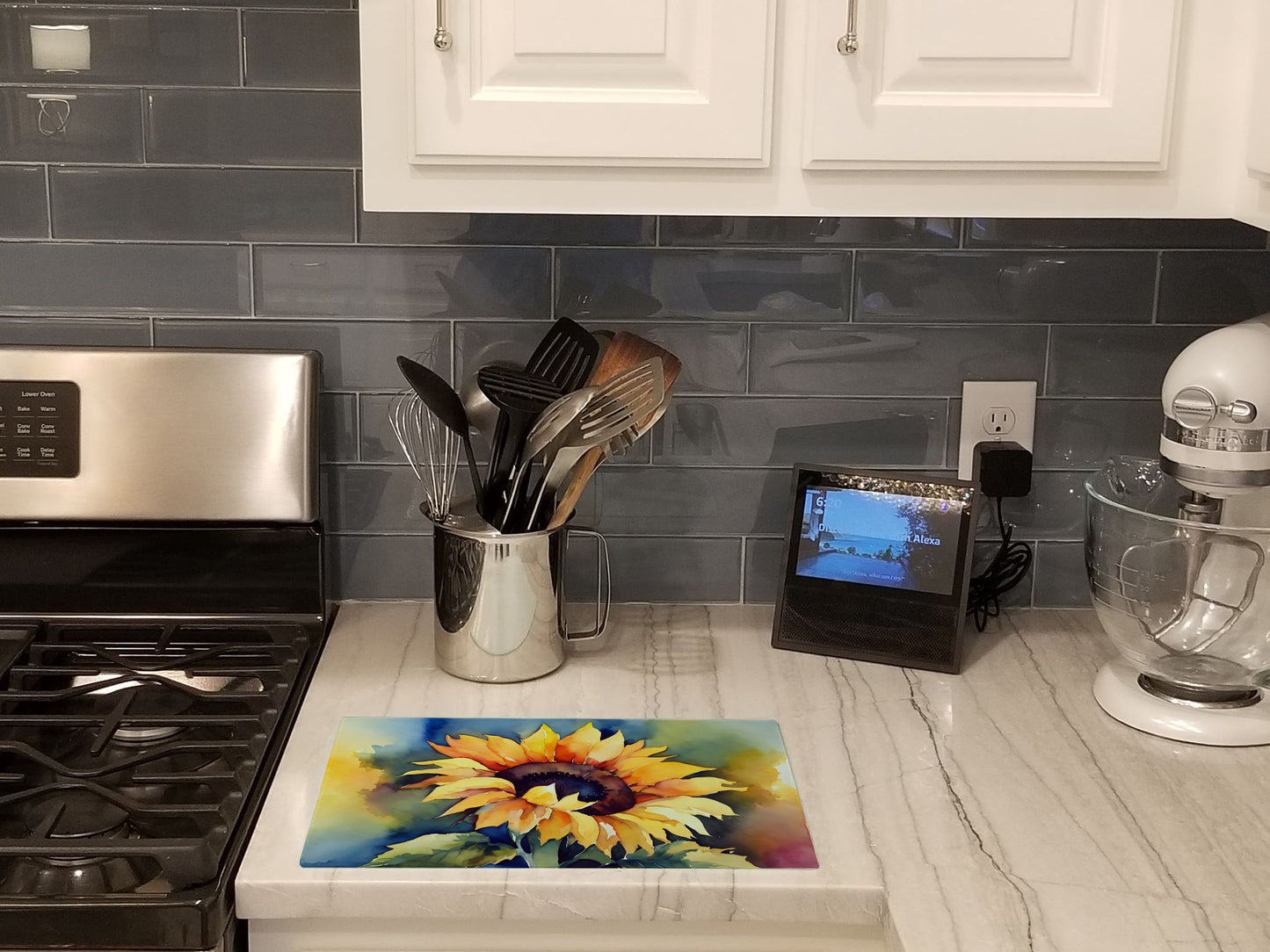 Sunflowers in Watercolor Glass Cutting Board